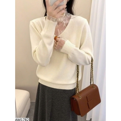 AM1782 ÁO LEN PHỐI REN CỔ CAO ANNA