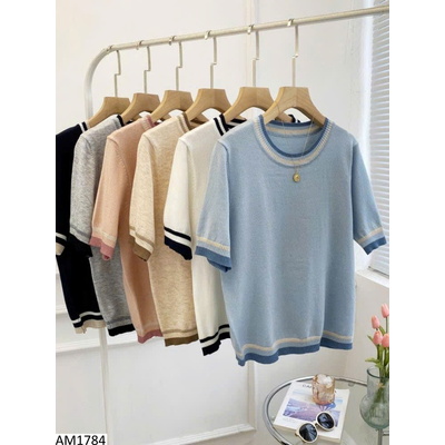AM1784 ÁO LEN NGẮN TAY VIỀN MÀU NỮ