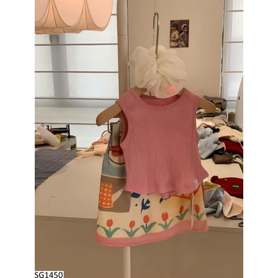 SG1450 SET ÁO SÁT NÁCH MIX CHÂN VÁY HOA CHO BÉ