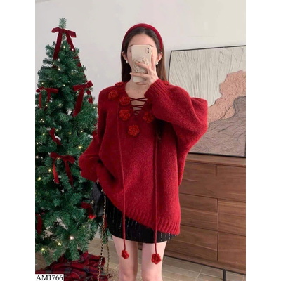 AM1766 ÁO LEN CỔ HOA NỔI NỮ