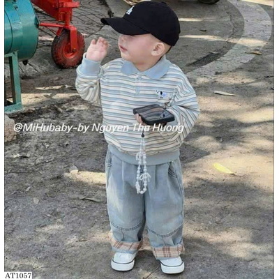 AT1057 ÁO KẺ SỌC CỔ POLO THÊU CÚN BT