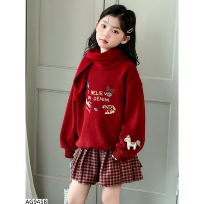 AG9458 ÁO HOODIE NGỰA KÈM KHĂN QUÀNG CỔ CHO BÉ