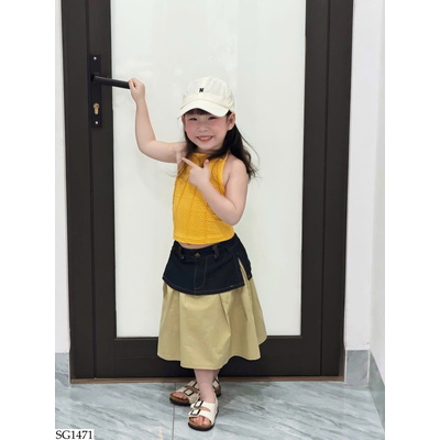 SG1471 SET ÁO CỔ YẾM MIX CHÂN VÁY BG