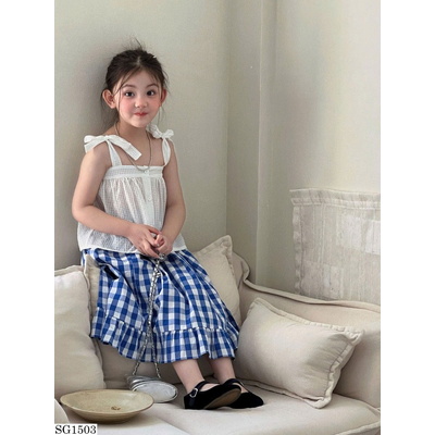 SG1503 SET ÁO 2 DÂY NƠ MIX CV KẺ CARO BG