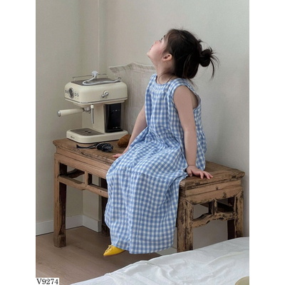 V9274 VÁY SÁT NÁCH KẺ CARO BG