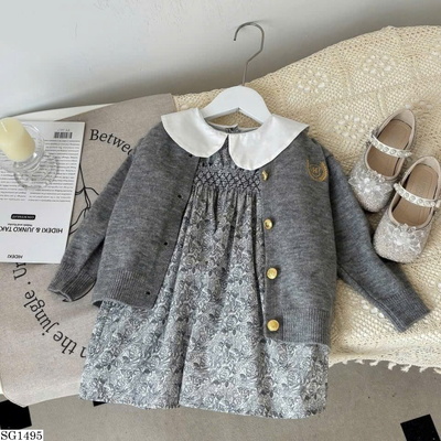 SG1495 SET CADIGAN MIX VÁY BABYDOLL HỌA TIẾT BG