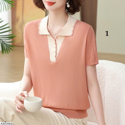 AM1844 ÁO LEN CỔ BẺ PHỐI MÀU NỮ