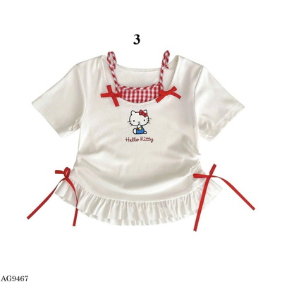 AG9467 ÁO THUN GIẢ 2 MẢNH KITTY BG