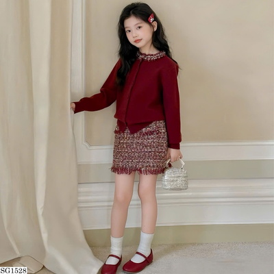 SG1528 SET ÁO KHOÁC LEN MIX CV NGẮN ĐỎ BG