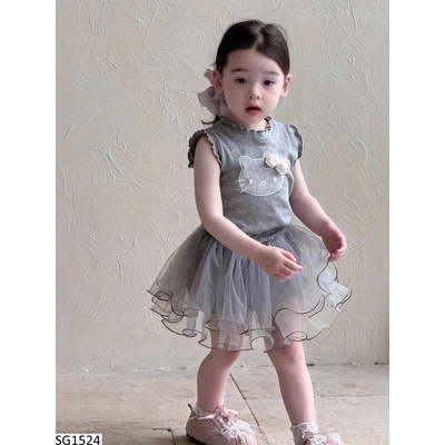 SG1524 SET ÁO SÁT NÁCH KITTY MIX CHÂN VÁY CHO BÉ