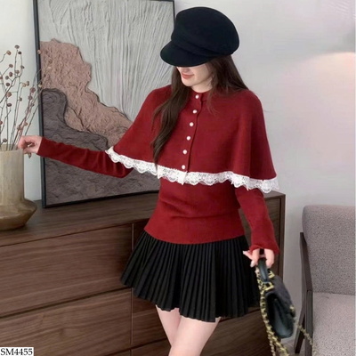 SM4455 SET ÁO DỆT KIM MIX ÁO CHOÀNG VIỀN REN