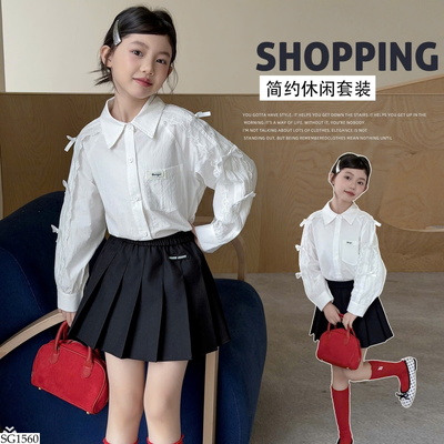 SG1560 SET ÁO SƠ MI PHỐI CHÂN VÁY CHO BÉ GÁI