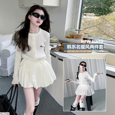 SG1541 ÁO CARDIGAN DỆT KIM PHỐI CHÂN VÁY XẾP LY