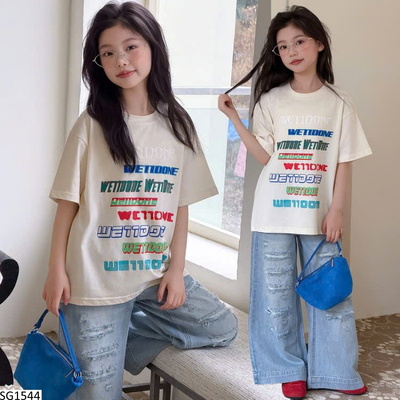 SG1544 SET ÁO CHỮ MIX QUẦN JEAN RÁCH CHO BÉ