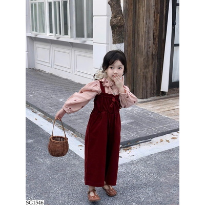 SG1546 SET ÁO SƠ MI HOA MIX QUẦN YẾM ĐỎ