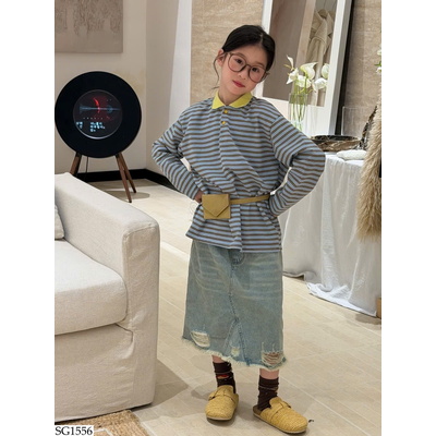 SG1556 SET ÁO KẺ MIX CV JEAN RÁCH