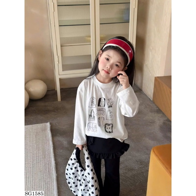 SG1585 SET ÁO DÀI TAY HÌNH ĐỘNG VẬT MIX QUẦN BG