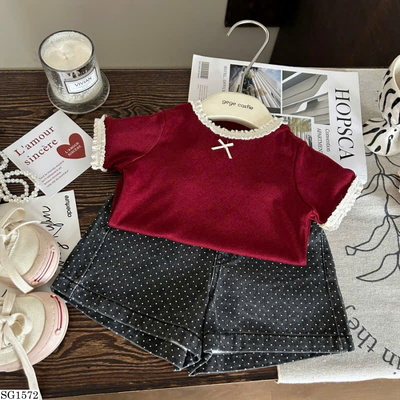 SG1572 SET ÁO CỔ REN MIX QUẦN SHORT JEANS BG