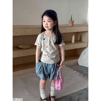 SG1576 SET ÁO HỌA TIẾT MIX QUẦN SHORT JEANS BG