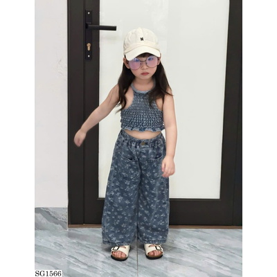 SG1566 SET JEANS ÁO YẾM MIX QUẦN HỌA TIẾT BG