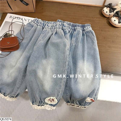 QG5274 QUẦN JEAN VIỀN REN CHO BÉ GÁI