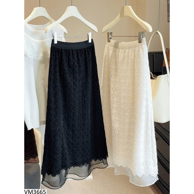 VM3665 CHÂN VÁY MIDI REN PHỐI LƯỚI ANNA