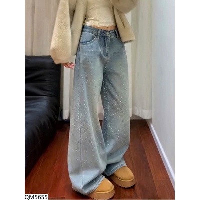 QM5655 QUẦN JEAN ỐNG RỘNG ĐÍNH ĐÁ ANNA