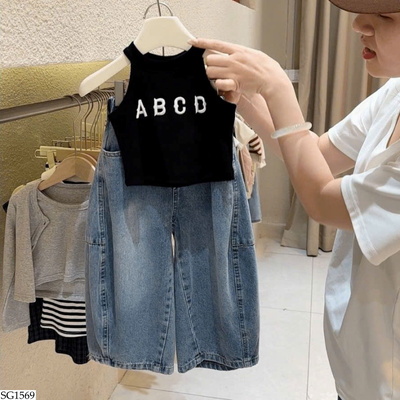 SG1569 SET ÁO CHỮ MIX QUẦN JEAN ỐNG RỘNG
