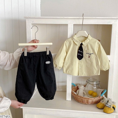 ST7453 SET ÁO SƠ MI MIX QUẦN BO GẤU BT