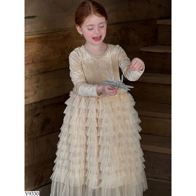 V9330 VÁY NHUNG PHỐI LƯỚI TẦNG