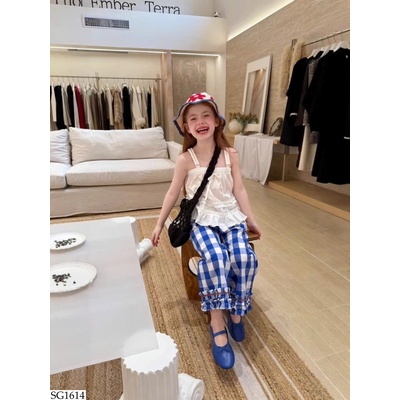SG1614 SET ÁO 2 DÂY KẺ MIX QUẦN KẺ CARO BG