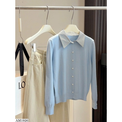 AM1926 ÁO LEN CARDIGAN CỔ SƠ MI KẺ SỌC NỮ ANNA