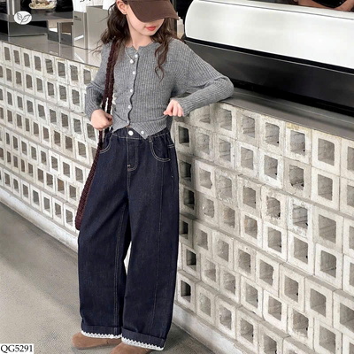 QG5291 QUẦN JEAN SUÔNG VIỀN REN CHO BÉ GÁI