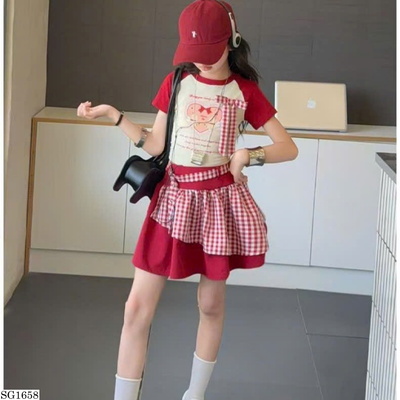 SG1658 SET ÁO THUN MIX CV PHỐI KẺ CARO BG