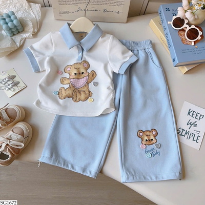 SG1672 SET POLO GẤU CHO BÉ GÁI
