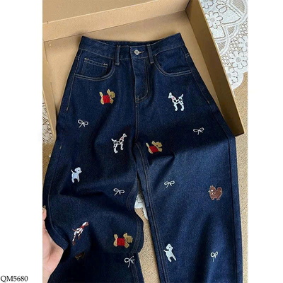 QM5680 QUẦN JEAN THÊU NƠ CÚN NỮ