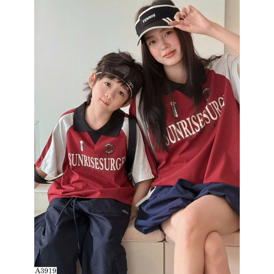 A3919 ÁO THUN CỔ POLO PHỐI MÀU MẸ VÀ BÉ