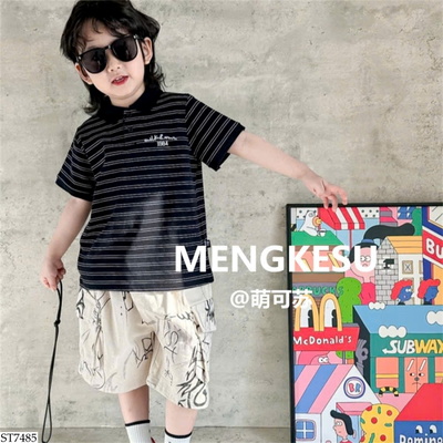 ST7485 ÁO POLO KẺ PHỐI QUẦN SHORT BÉ TRAI