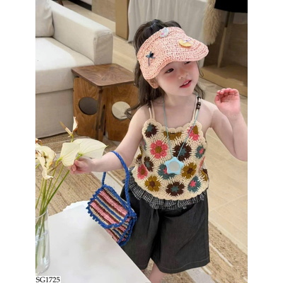 SG1725 SET ÁO 2 DÂY HOA MIX QUẦN DENIM BG