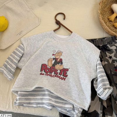 AT1184 BỘ 2 MẢNH ÁO KẺ SỌC MIX ÁO SÁT NÁCH HỌAT HÌNH