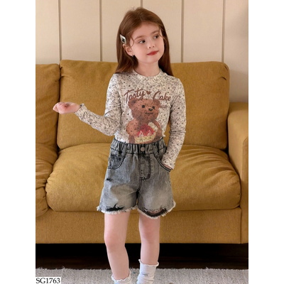 SG1763 ÁO THUN PHỐI QUẦN SHORT JEAN CHO BÉ