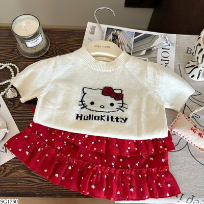 SG1750 SET ÁO KITTY MIX VÁY HOA BG