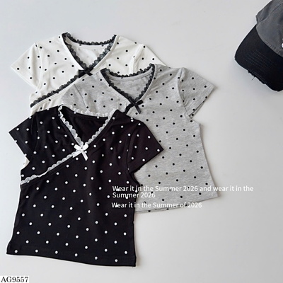 AG9557 ÁO THUN CỔ REN HỌA TIẾT CHẤM BI BG