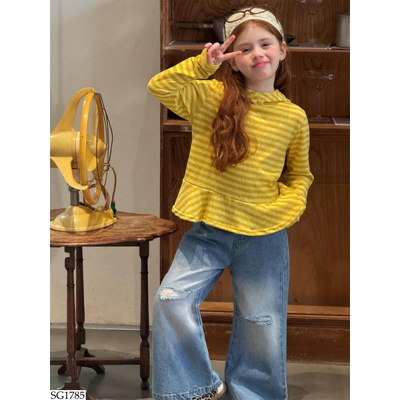 SG1785 SET ÁO KẺ MIX QUẦN JEAN RÁCH BG
