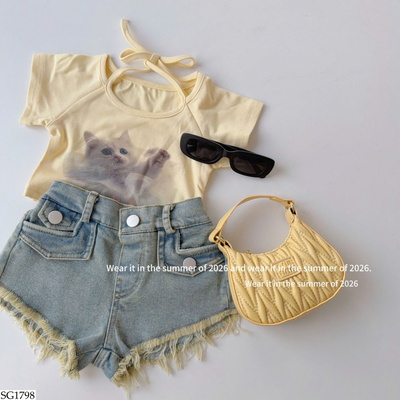 SG1798 SET ÁO MÈO MIX QUẦN SHORT JEAN BG