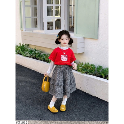 SG1817 SET ÁO 2 MẢNH KITTY MIX CV KẺ CARO BG