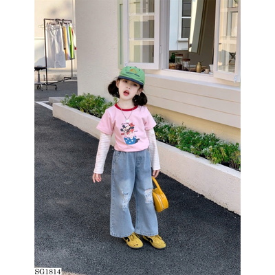 SG1814 SET ÁO HỌA TIẾT HỌA HÌNH MIX QUẦN JEANS BG