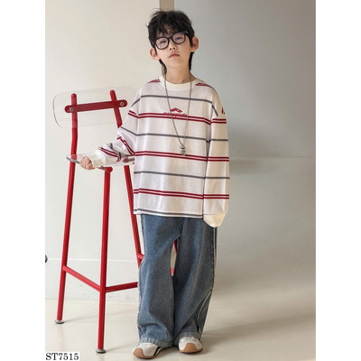ST7515 SET ÁO DÀI TAY KẺ SỌC MIX QUẦN JEANS BT