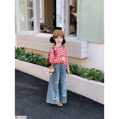 SG1816 SET ÁO KẺ SỌC MIX QUẦN JEANS RÁCH BG