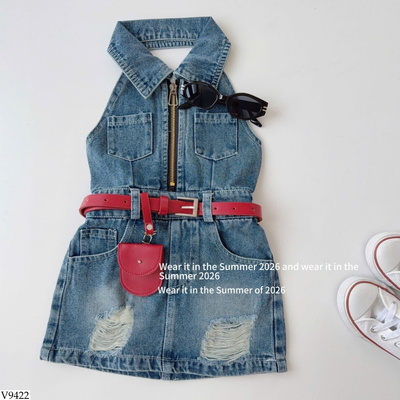 V9422 VÁY YẾM JEAN KÈM THẮT LƯNG CHO BÉ